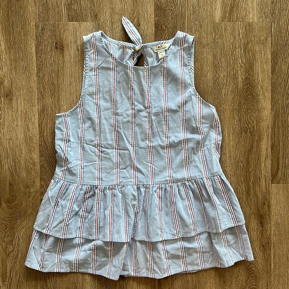 Vineyard Vines Nicholls Stripe Peplum Tank Top Blue‎ Red & White XS